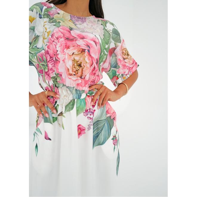 Ecru šaty MOSQUITO s květinovým potiskem