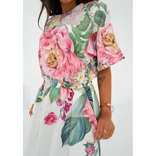 Ecru šaty MOSQUITO s květinovým potiskem