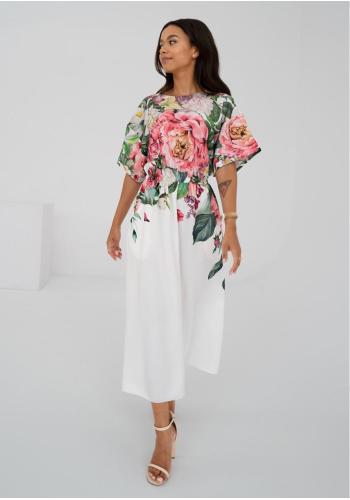 Ecru šaty MOSQUITO s květinovým potiskem