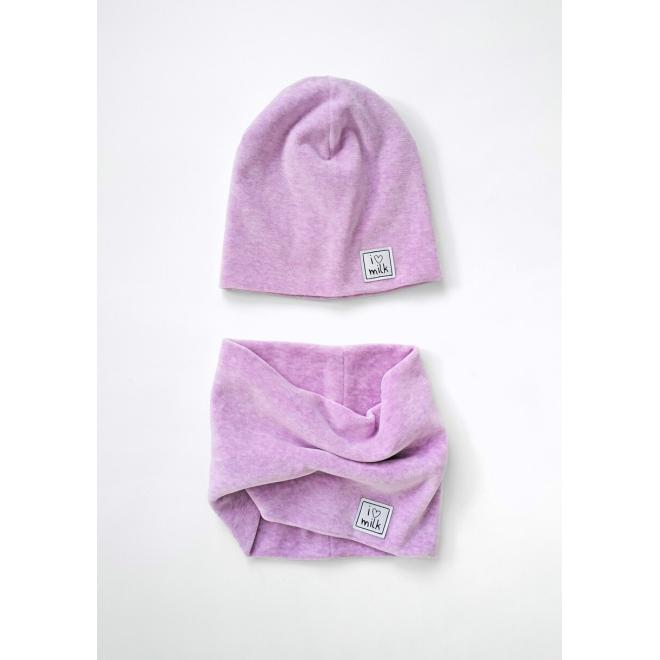 Velurový fialový komplet čepice a komína I LOVE MILK