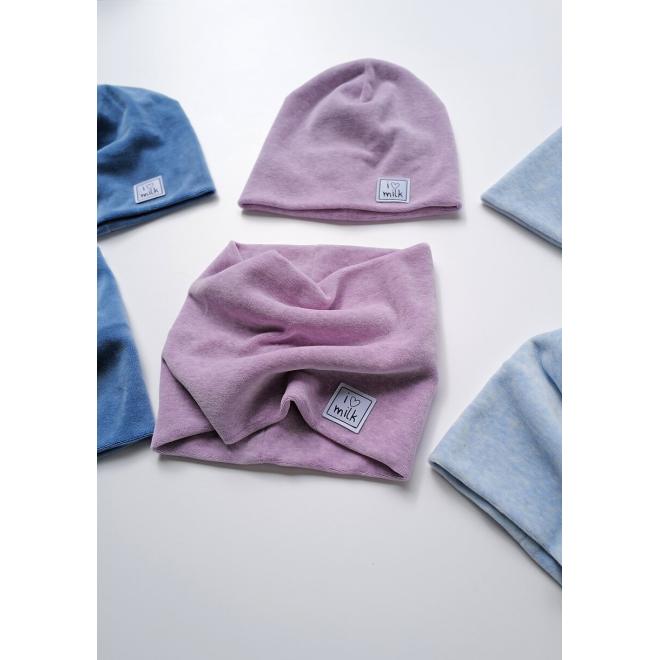 Velurový fialový komplet čepice a komína I LOVE MILK
