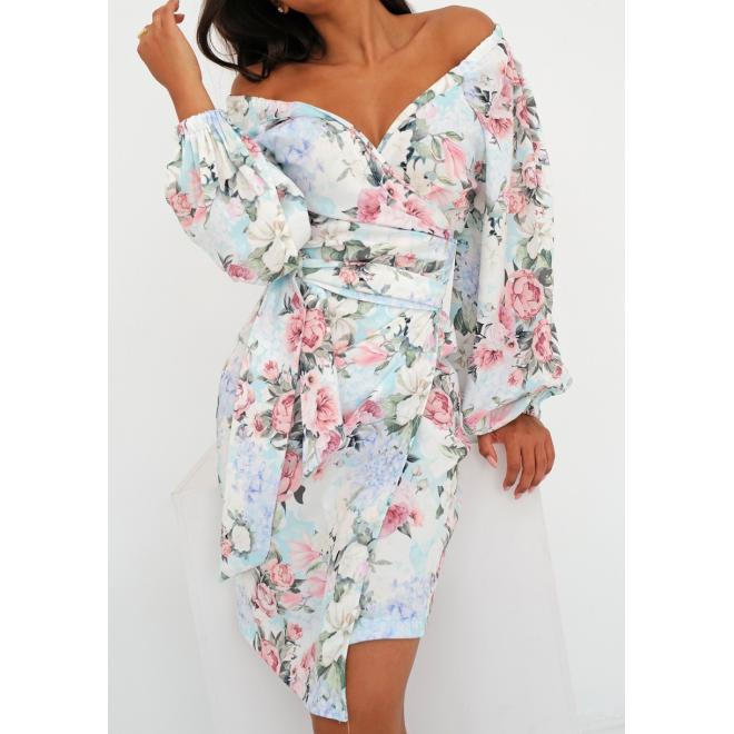 Zavinovací květinové šaty MOSQUITO v modré barvě