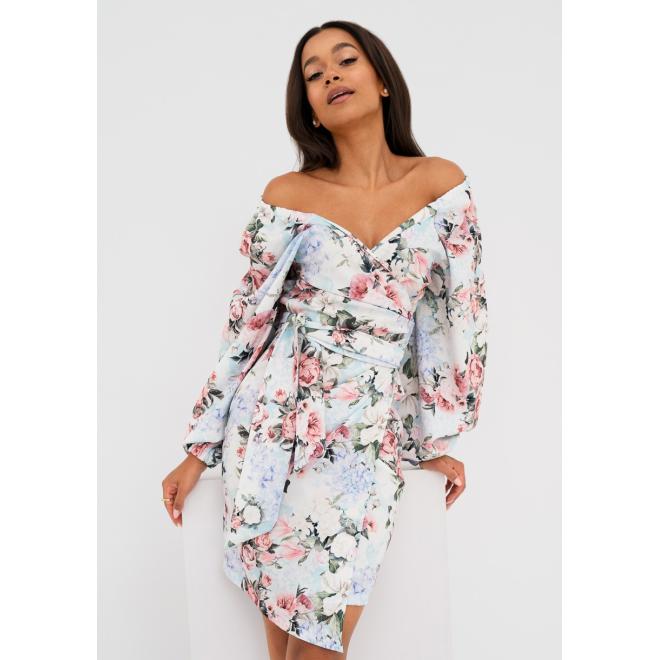 Zavinovací květinové šaty MOSQUITO v modré barvě