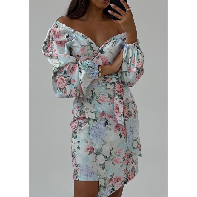 Zavinovací květinové šaty MOSQUITO v modré barvě