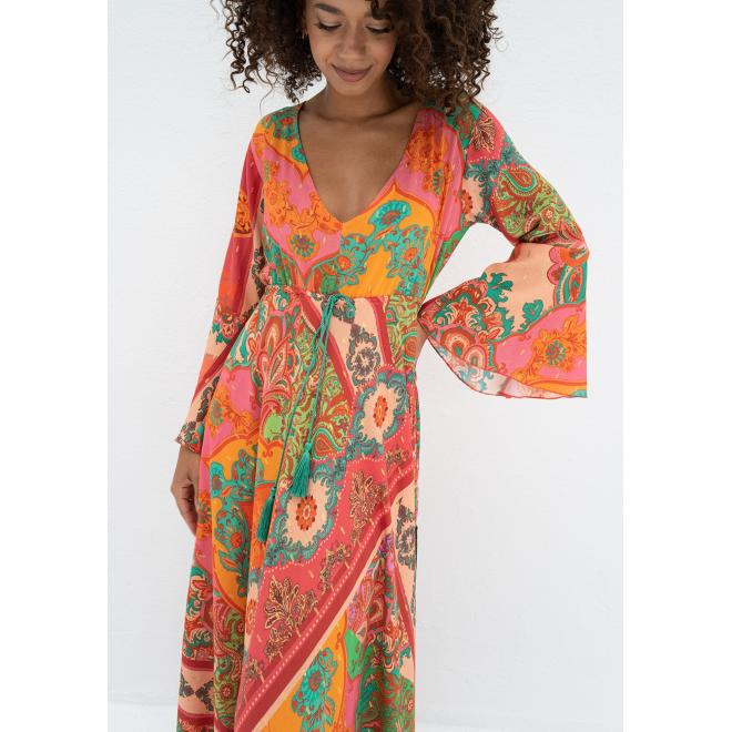 Barevné boho šaty MOSQUITO s dlouhým rukávem