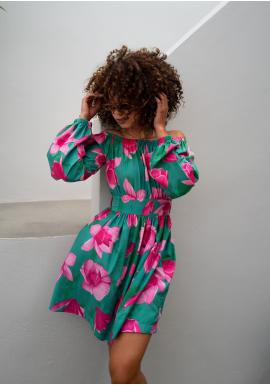 Zelené šaty MOSQUITO s růžovými květy