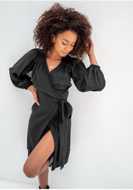 Černé obálkové šaty MOSQUITO s dlouhým rukávem