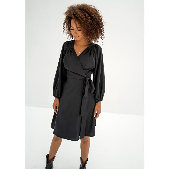 Černé obálkové šaty MOSQUITO s dlouhým rukávem