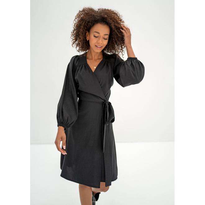 Černé obálkové šaty MOSQUITO s dlouhým rukávem