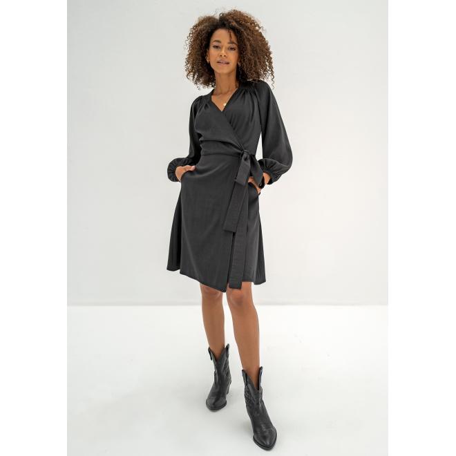 Černé obálkové šaty MOSQUITO s dlouhým rukávem