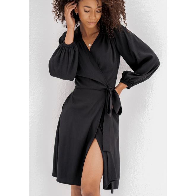 Černé obálkové šaty MOSQUITO s dlouhým rukávem