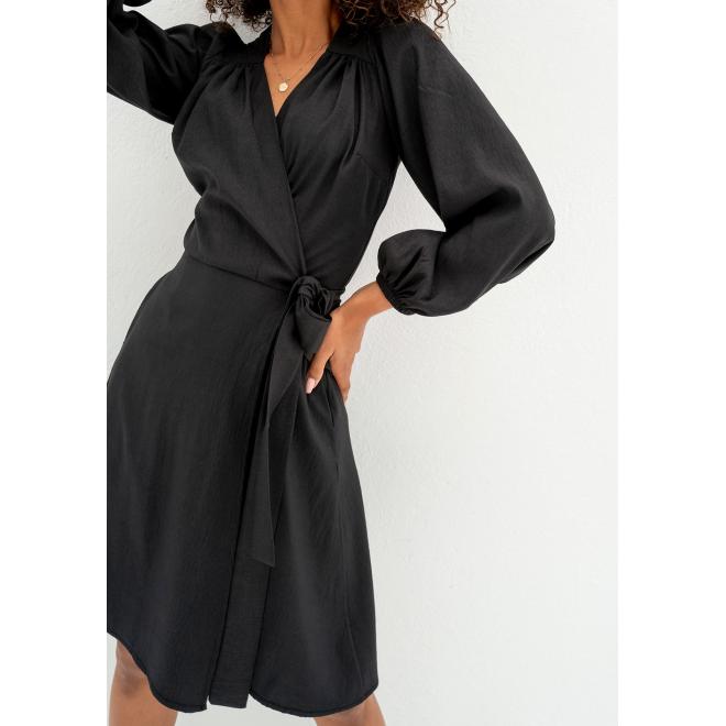 Černé obálkové šaty MOSQUITO s dlouhým rukávem