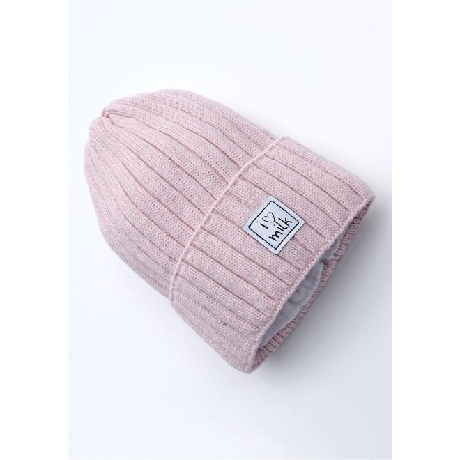 Dětská zimní čepice I LOVE MILK v růžové barvě