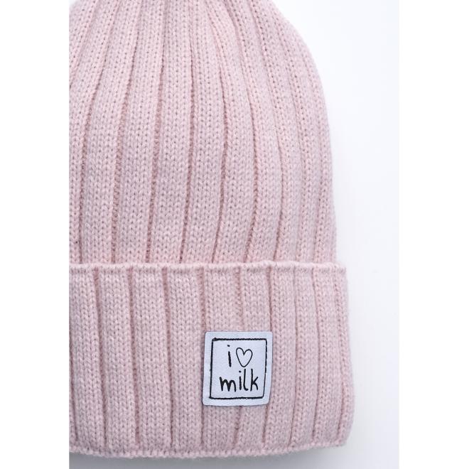 Dětská zimní čepice I LOVE MILK v růžové barvě