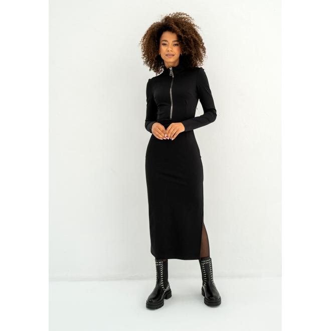 Vypasované černé midi šaty MOSQUITO se zipem