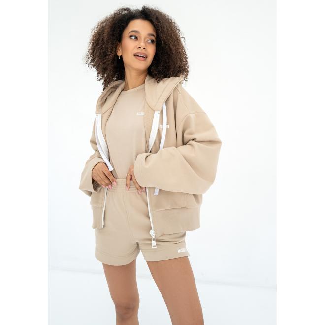 Mikina na zip s kapucí MOSQUITO béžové barvy