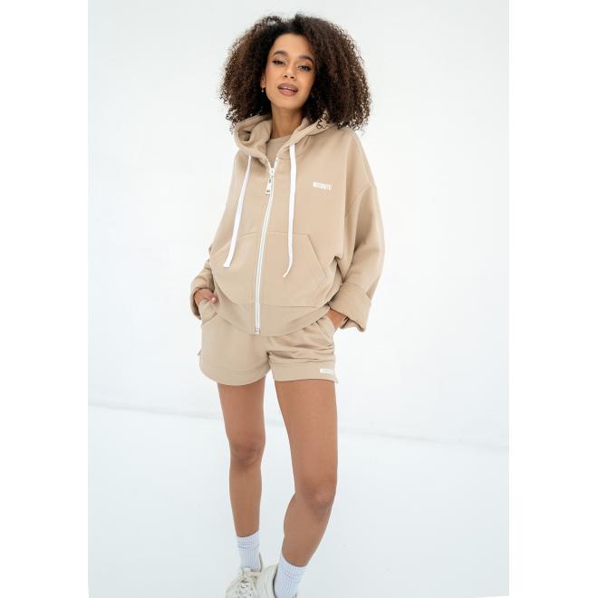 Mikina na zip s kapucí MOSQUITO béžové barvy