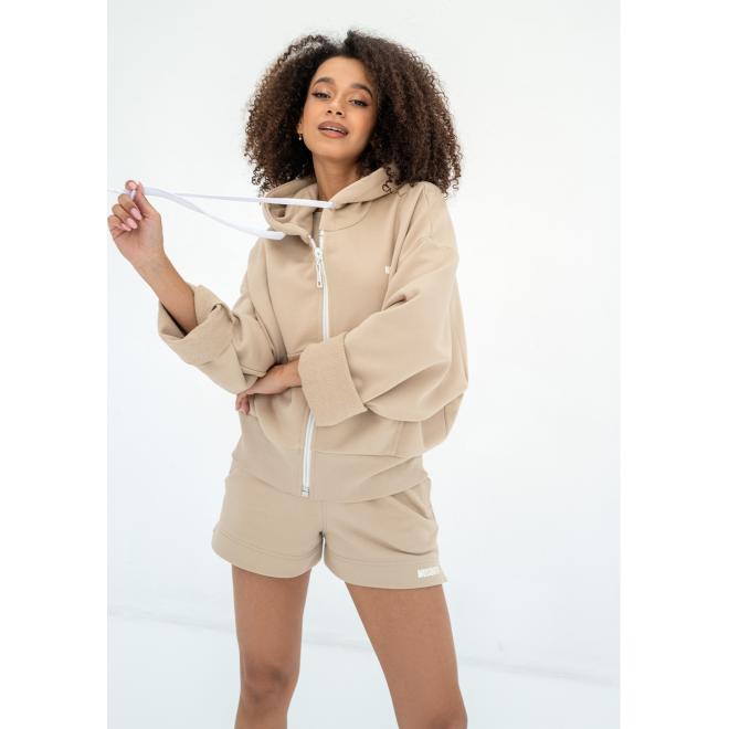 Mikina na zip s kapucí MOSQUITO béžové barvy